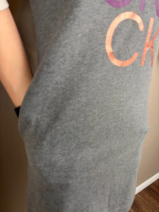 Calvin Klein Performance Gray Hooded Sweatshirt Dress CK Logo Girl XL/16 Pockets - Picture 3 of 16